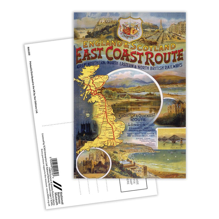 England and Scotland East Coast Route Postcard Pack of 8