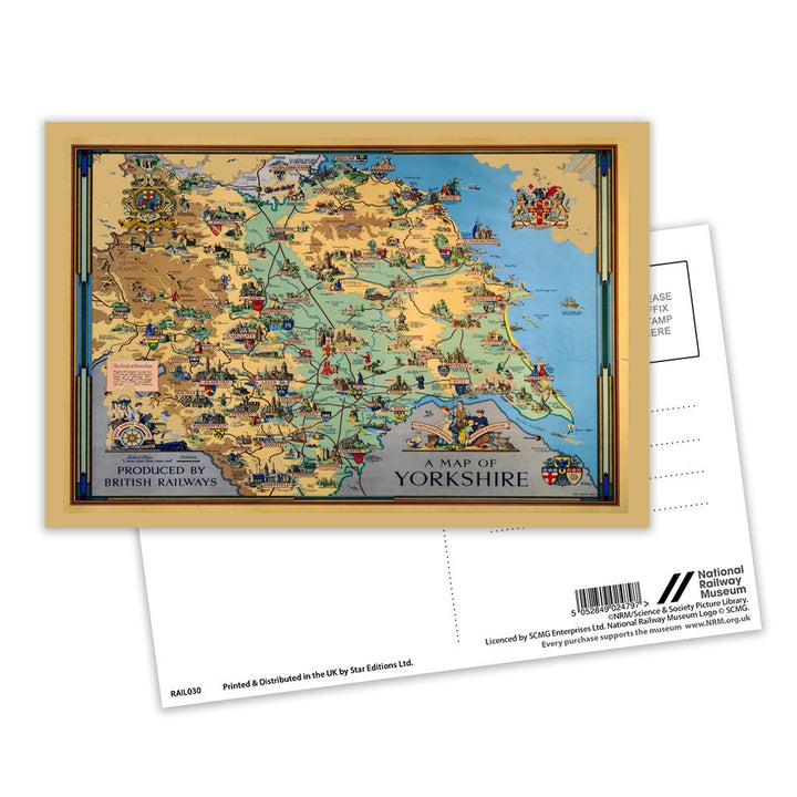 A Map of Yorkshire by British Railways Postcard Pack of 8