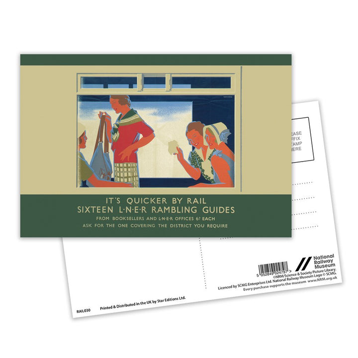Rambling Guides, It's Quicker By Rail Postcard Pack of 8