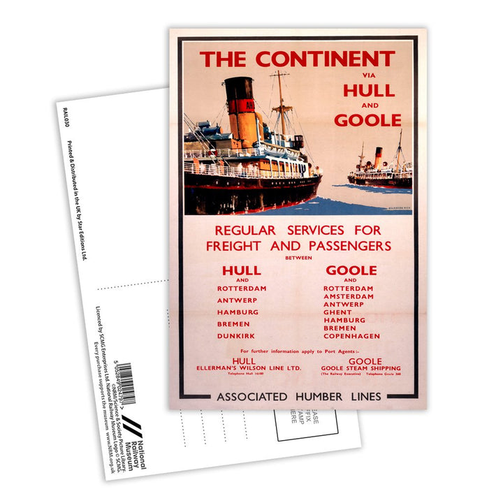 The Continent via Hull and Goole Postcard Pack of 8
