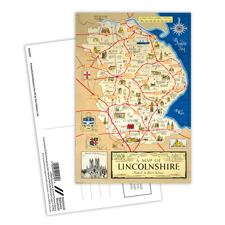 A Map of Lincolnshire - Lincoln Cathedral Postcard Pack of 8