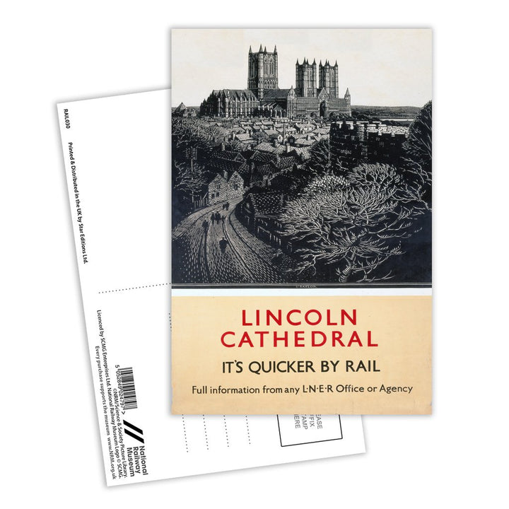Lincoln Cathedral It's Quicker By Rail Postcard Pack of 8