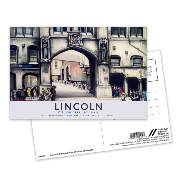 Lincoln It's Quicker By Rail Postcard Pack of 8