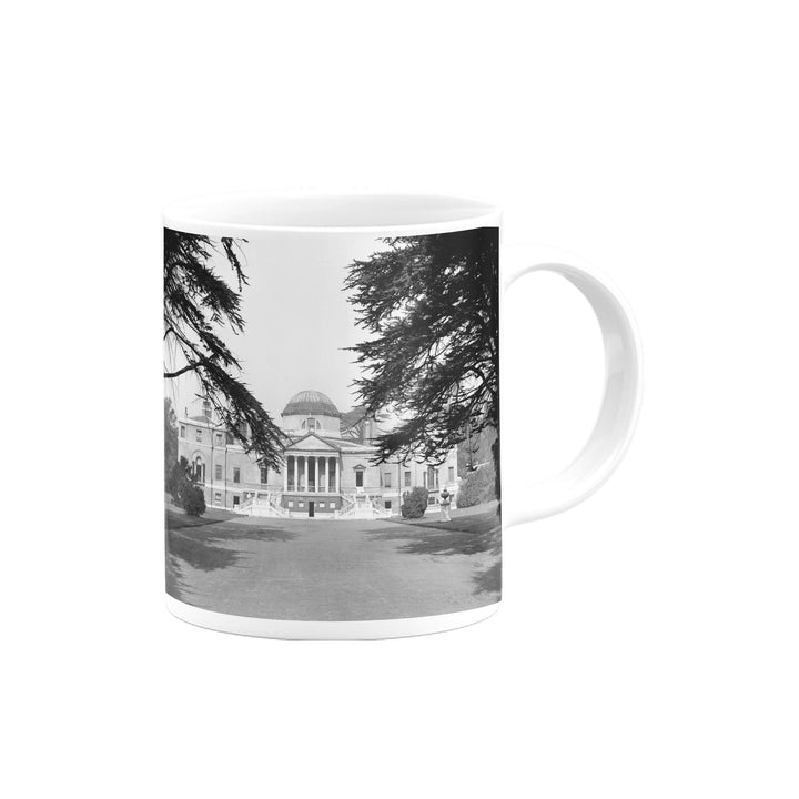 Park and Building Black and White Mug