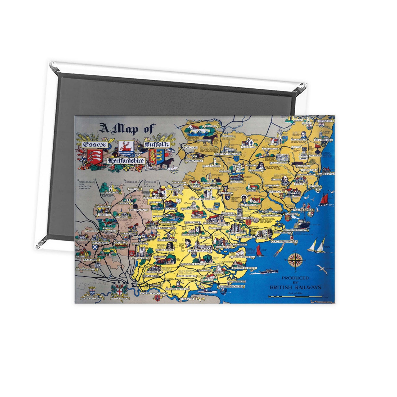 A Map of Essex, Suffolk, Hertfordshire Fridge Magnet