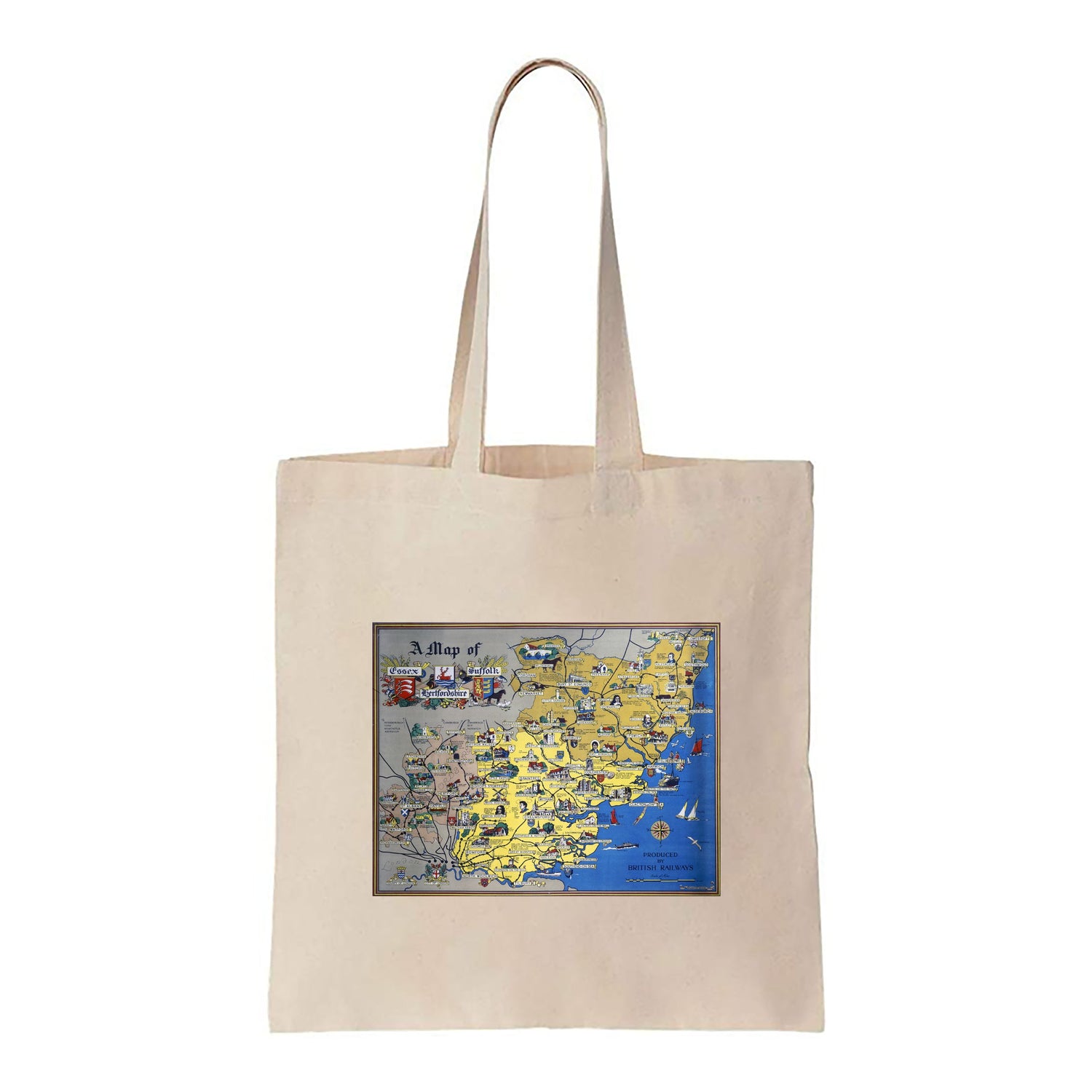 A Map of Essex, Suffolk, Hertfordshire - Canvas Tote Bag