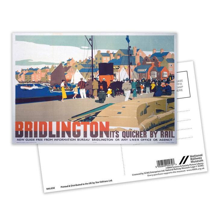 Bridlington Busy Docks - It's Quicker By Rail Postcard Pack of 8