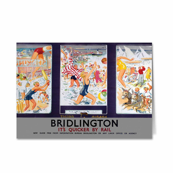 Bridlington Busy Beach - It's Quicker By Rail Greeting Card