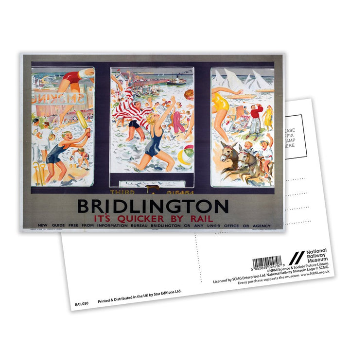 Bridlington Busy Beach - It's Quicker By Rail Postcard Pack of 8