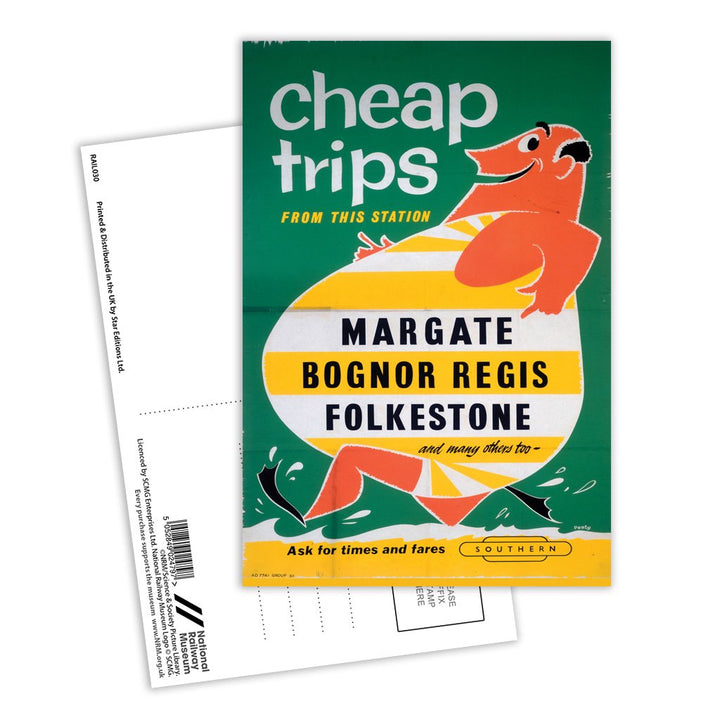 Cheap Trips to Margate, Bognor Regis, Folkestone Postcard Pack of 8