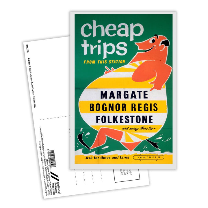 Cheap Trips from Margate Bognor Regis Folkestone Postcard Pack of 8