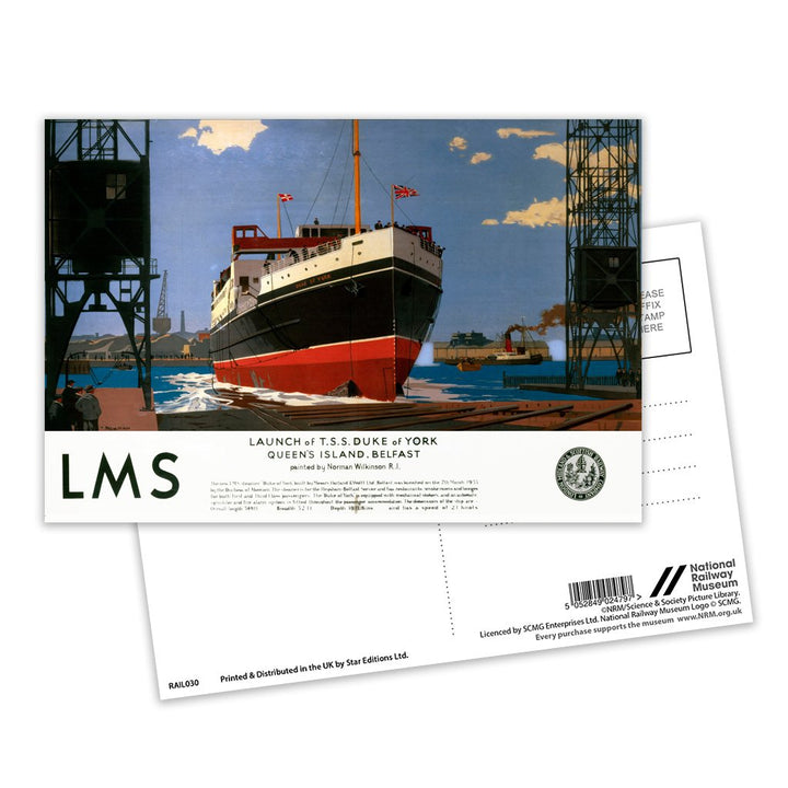 Launch of T.S.S. Duke of York, Belfast Postcard Pack of 8