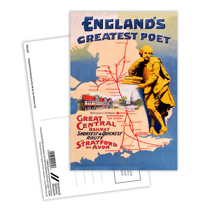 England's Greatest Poet - Shakespeare's Birthplace Postcard Pack of 8