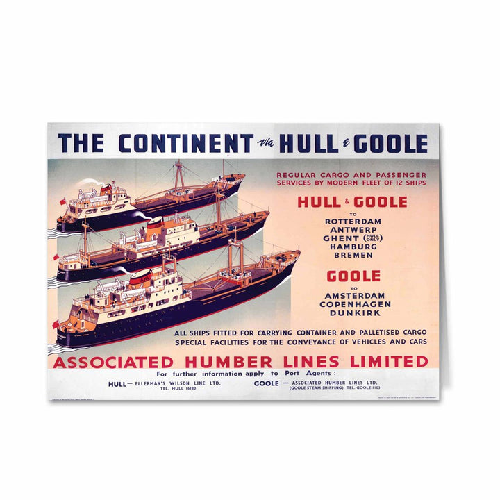The Continent via Hull and Goole Greeting Card