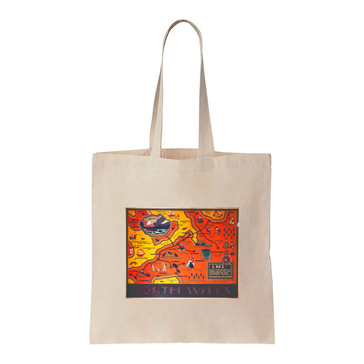 North Wales, Pictorial Map - Canvas Tote Bag