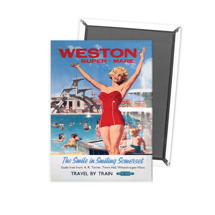 Weston-super-Mare - The smile in smiling Somerset - Girl in Red at the Swimming pool Fridge Magnet