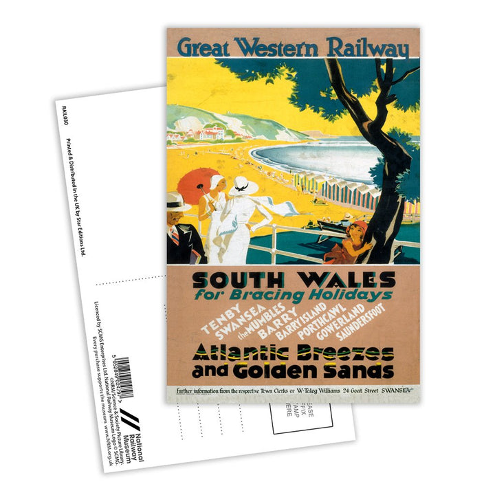 South Wales for Bracing Holidays - Atlantic Breezes and Golden Sands Postcard Pack of 8