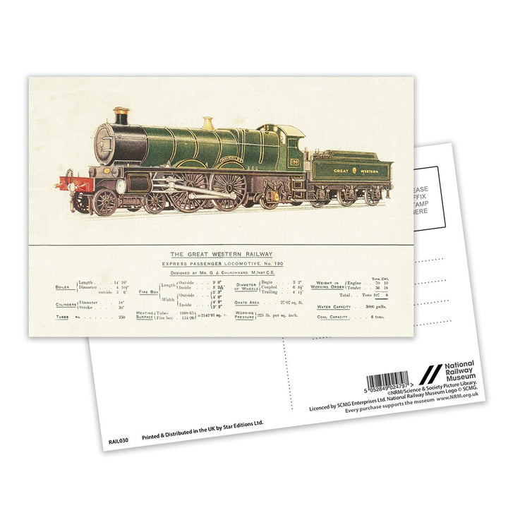 Express Passenger Locomotive, No.190 - Great Western Railway Postcard Pack of 8