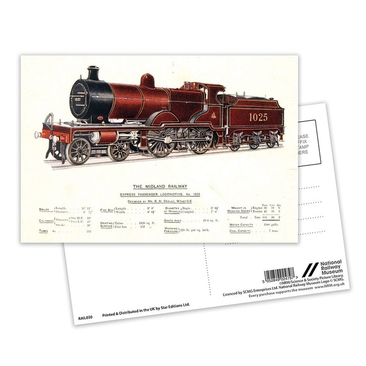 Express Passenger Locomotive, No.1025 - Midland Railway Postcard Pack of 8