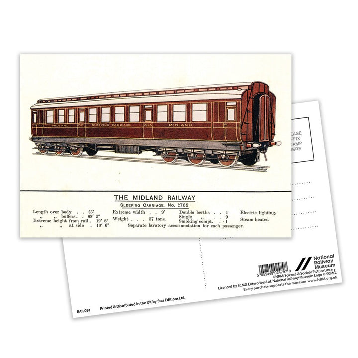Sleeping Carriage No. 2765 - Midland Railway Postcard Pack of 8