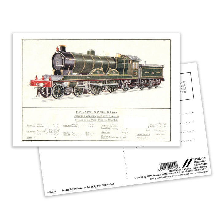 Express Passenger Locomotive, No.730 - North Eastern Railway Postcard Pack of 8