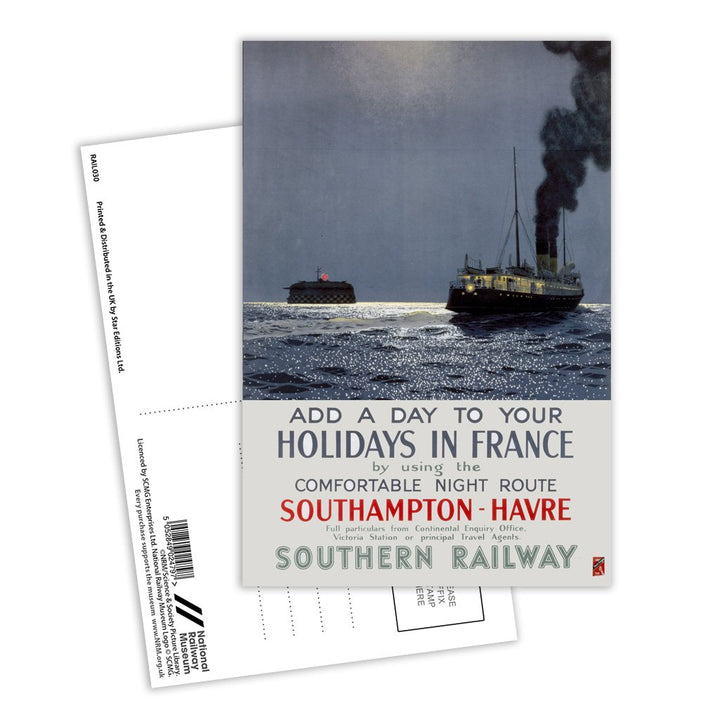 Holiday in France - Southampton to Havre Southern Railway Postcard Pack of 8