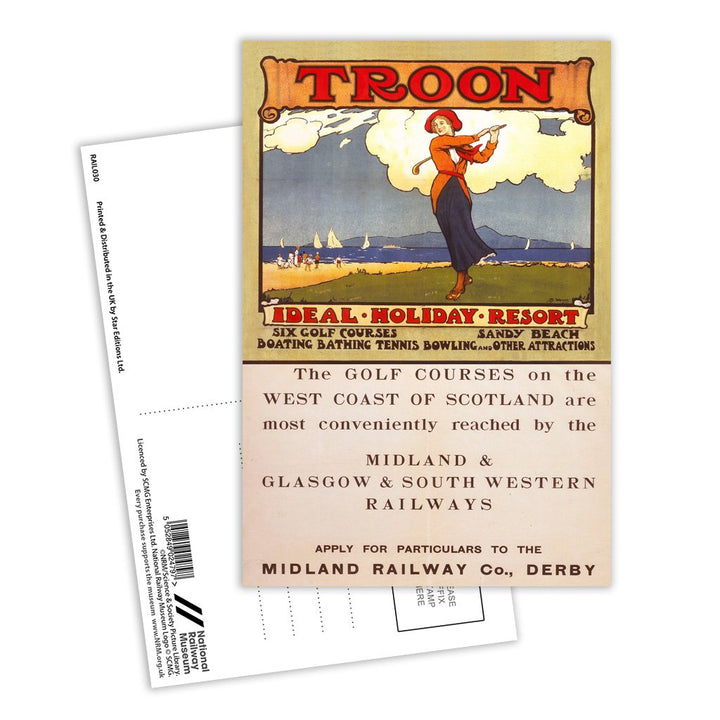 Troon Ideal Holiday Resort - Midland, Glasgow and South Western Railway Postcard Pack of 8
