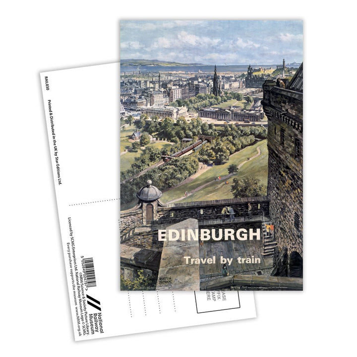 Edinburgh travel by train - Castle poster Postcard Pack of 8
