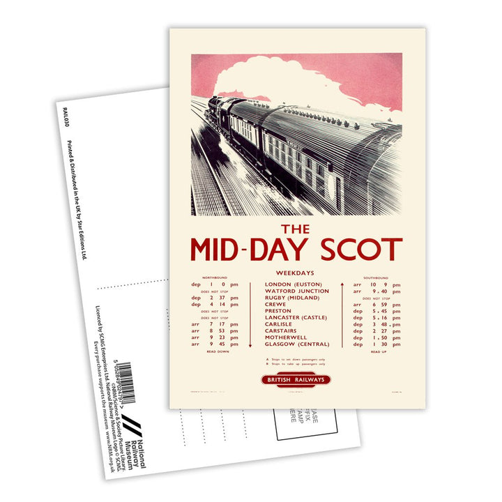 The Mid-Day Scot - British Railways Timetable Postcard Pack of 8