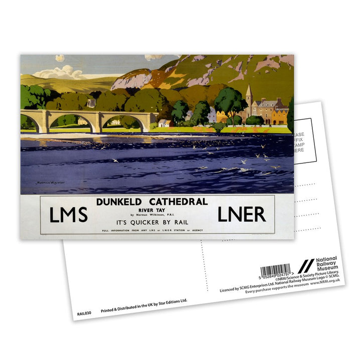 Dunkeld Cathedral on the river tay - Quicker by rail LNER Postcard Pack of 8