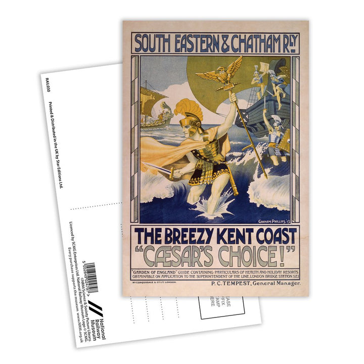 Breezy Kent Coast - Caesar's Choice South Eastern and Chatham Railway Postcard Pack of 8