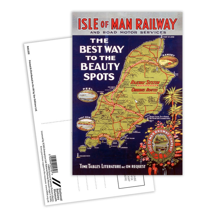 The Best Way to the Beauty Spots - Isle of Man Railway Postcard Pack of 8