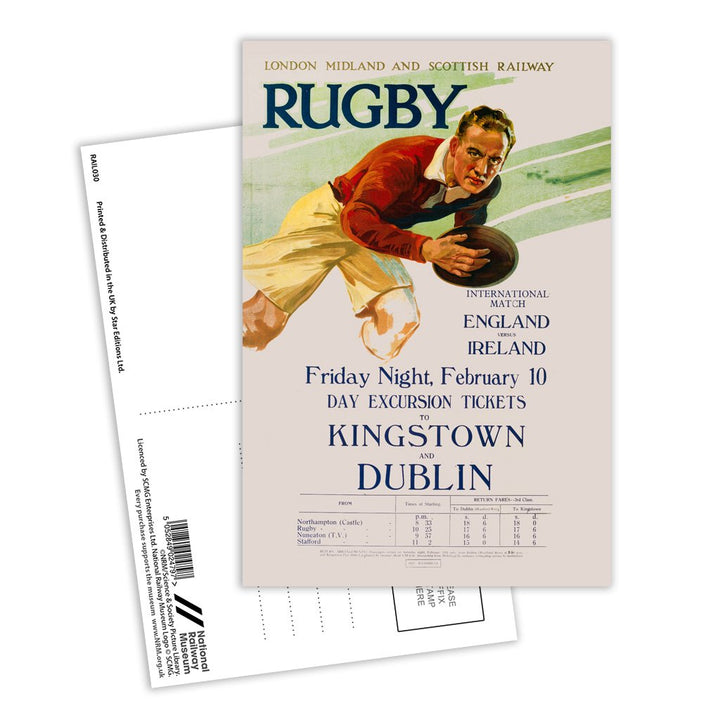 Rugby England Vs Ireland - Tickets to Kinstown and Dublin Postcard Pack of 8