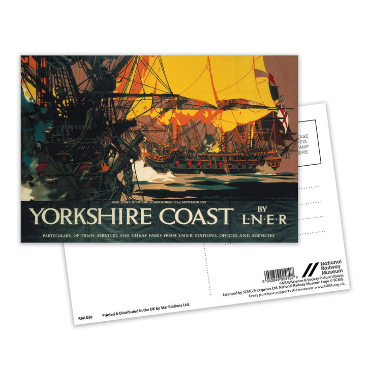 Yorkshire Coast - Paul Jones fights off Scarbough 23rd sept 1779 Postcard Pack of 8