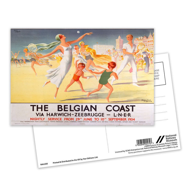 Belgian coast via harwich - Beach tennis Postcard Pack of 8