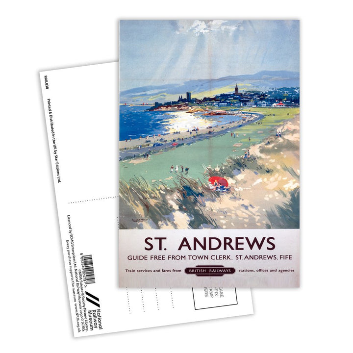 St Andrews coast - British railway painting Postcard Pack of 8