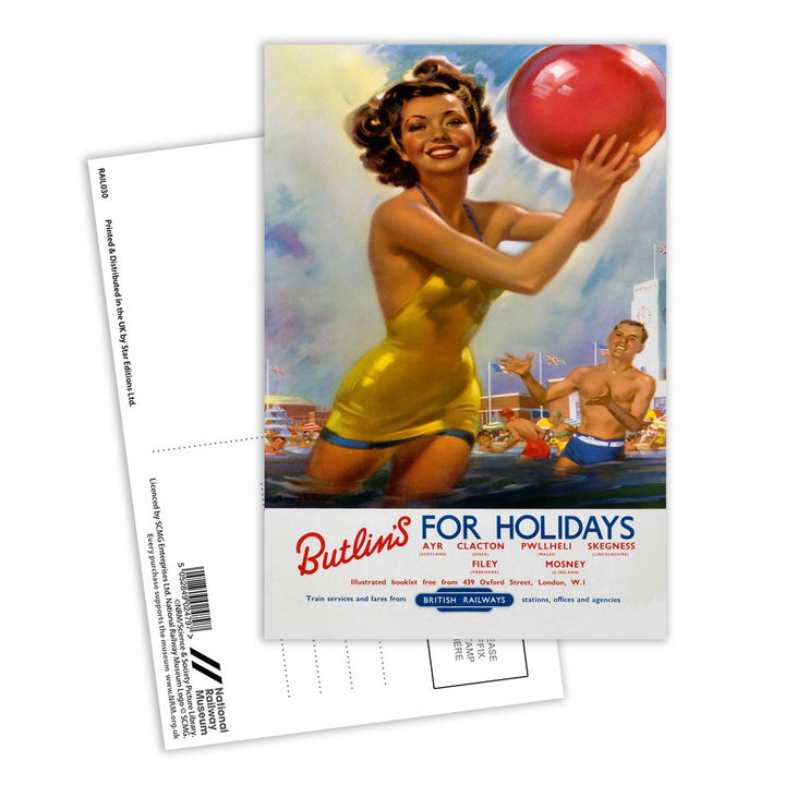 Butlins for Holidays - Ayr Clacton Pwllheli Skegness Filey Mosney Postcard Pack of 8