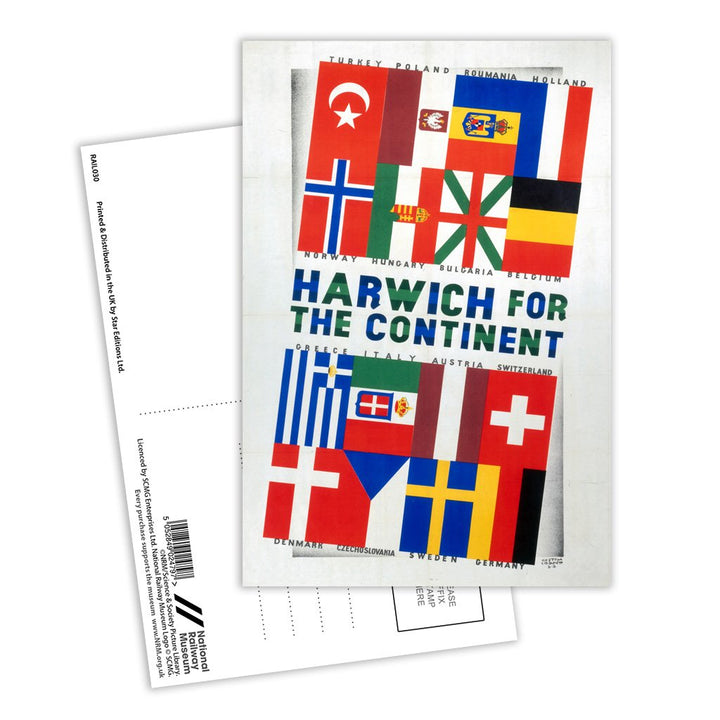 Harwich for the continent - flags Postcard Pack of 8