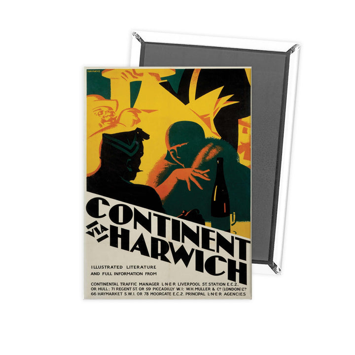 Continent via harwich - Illustrated Literature night time - RAIL724 Fridge Magnet