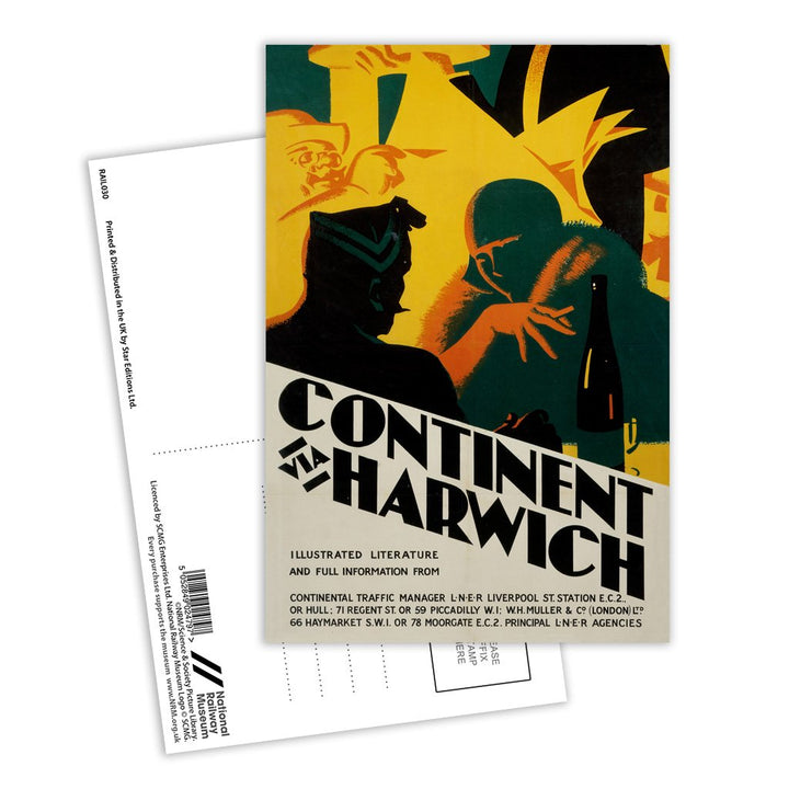 Continent via harwich - Illustrated Literature Postcard Pack of 8