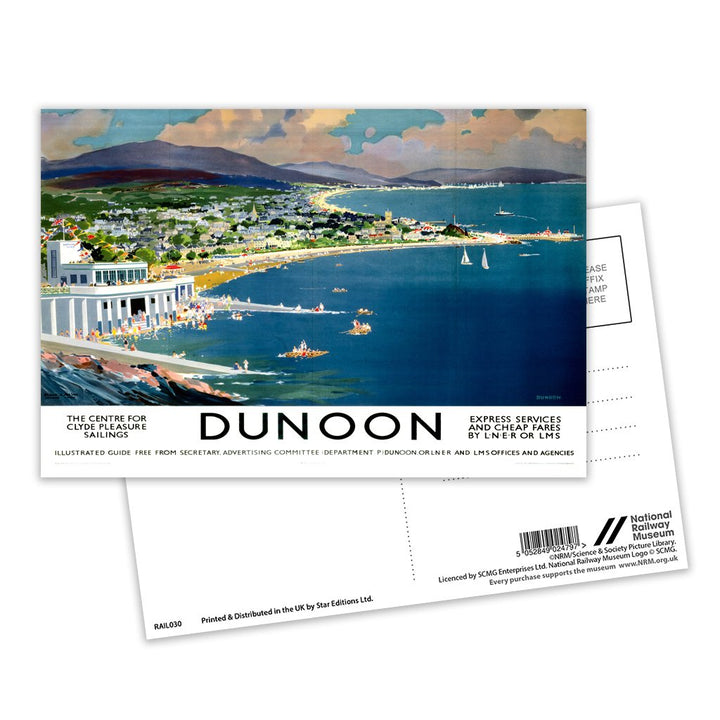 Dunoon - Center for Clyde Pleasure Sailings coastline painting Postcard Pack of 8