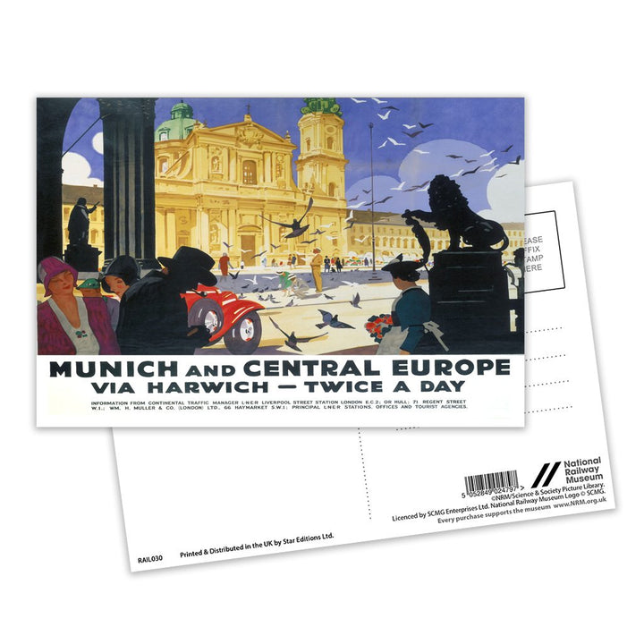 Munich and Central Europe via Harwich Postcard Pack of 8