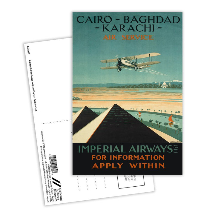Imperial Airways - Cairo Baghdad Karachi Air service Postcard Pack of 8