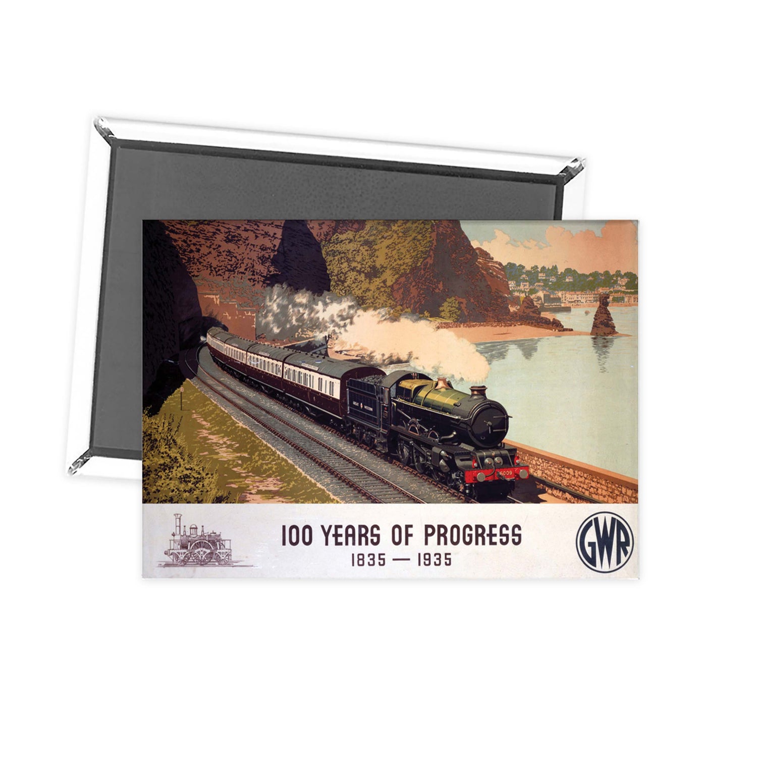 100 Years of progress - Steam train along the coast GWR Fridge Magnet
