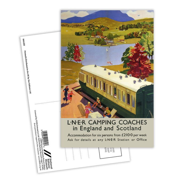 Camping Coaches in England and Scotland - Lakeside Train carriage Postcard Pack of 8