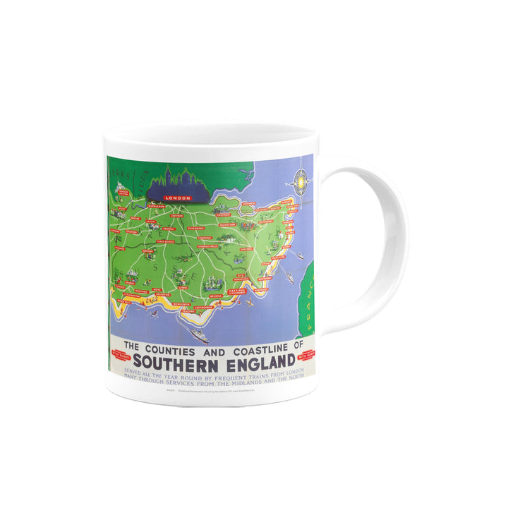 Counties and Coastline of Southern England map British Railways Mug