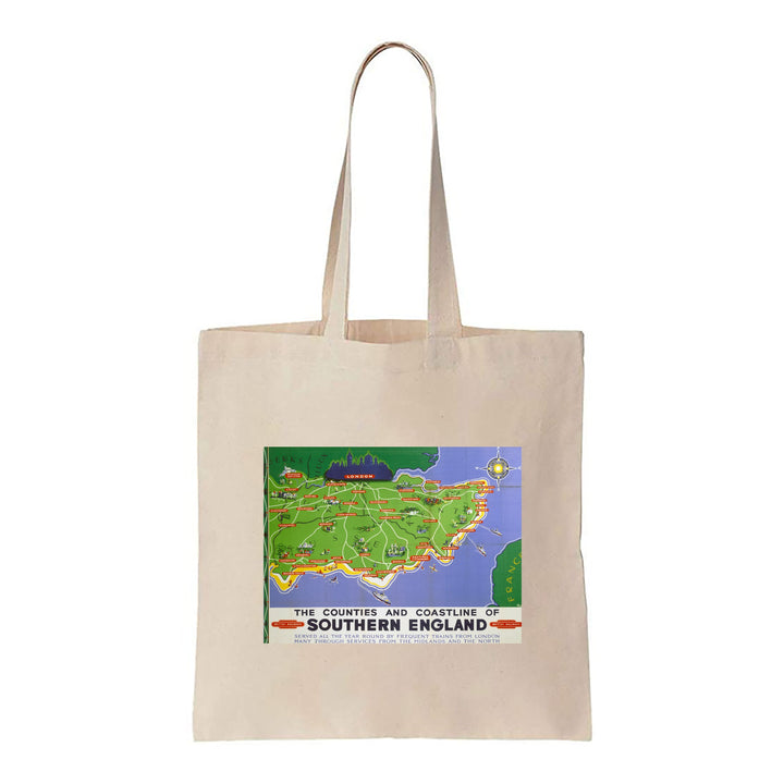 Counties and Coastline of Southern England map British Railways - Canvas Tote Bag