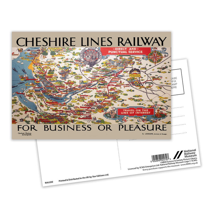 Cheshire Lines Railway map - the Line of Interest Postcard Pack of 8