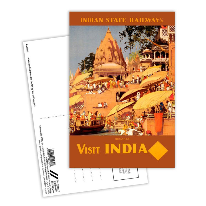 Visit India, Benares - Indian State railways Postcard Pack of 8