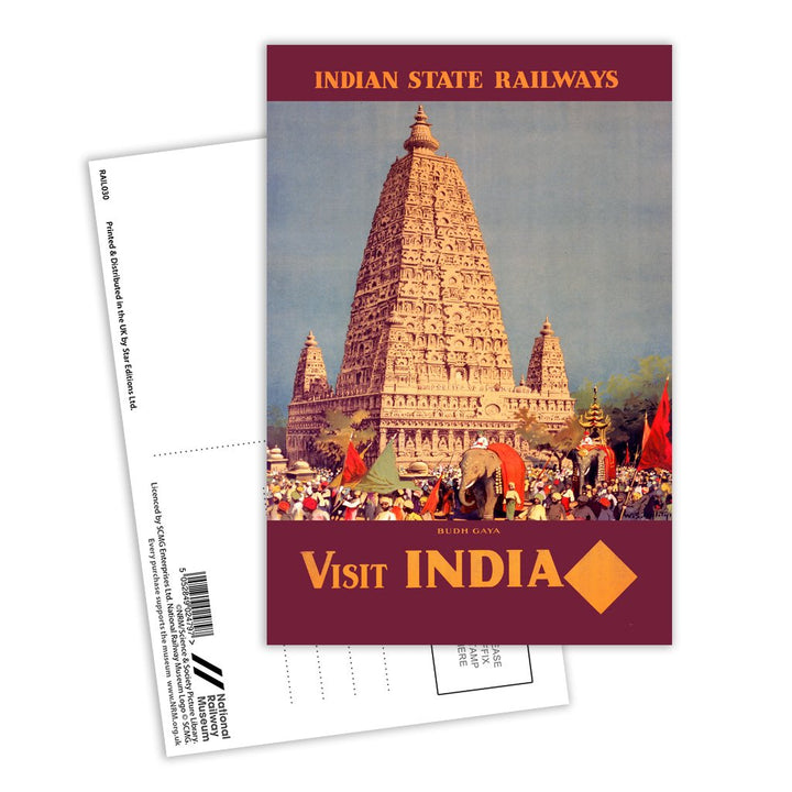 Visit India, Budh Gaya - Indian State Railways Postcard Pack of 8